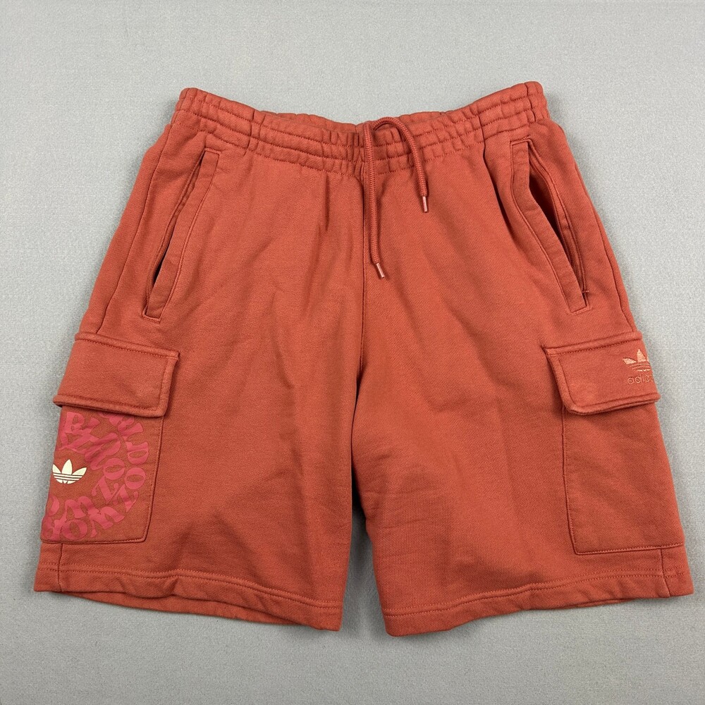 Adidas Shorts Men Medium Rust Orange Fleece Cargo Sweatshorts Trefoil M